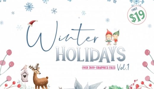 【期間限定】冬のデザイン、32種類、2,500以上のクリップアートの The Winter Holidays Vol. 1 、通常$425が96%OFFで$19なのは #ナイショ。